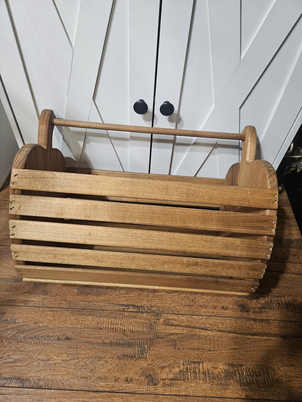 Vintage Primitive Wooden Slat Carrier Tote Caddy Large 16.5" Apple End Basket